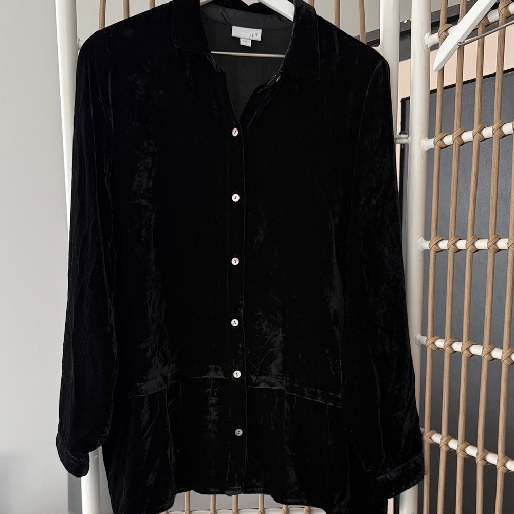 J. Jill Black Velvet Button Down Shirt